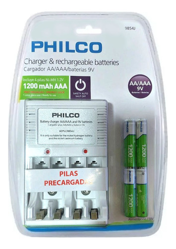 Cargador De Pilas Philco + 4 Pilas A A A Recargables