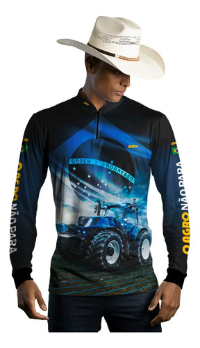 Camisa Camiseta Agro Brk Fazenda Trator O Agro Não Para Azul