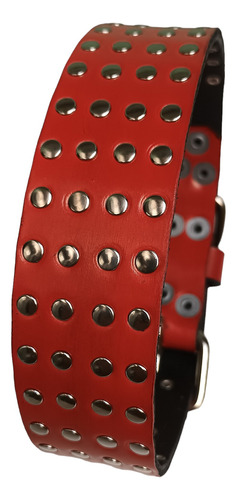 Collar 4cms Remaches 100%cuero Rojo Resistente Perrosgrandes