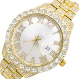 Cadena Cubana Reloj Pulsera Con Diamantes Snow Simil Oro M®