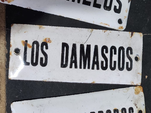 Cartel Antiguo Enlozado De Calle Los Damascos
