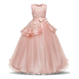 Vestido De Princesa Bordado Para Niña Con Flores De Nnjxd