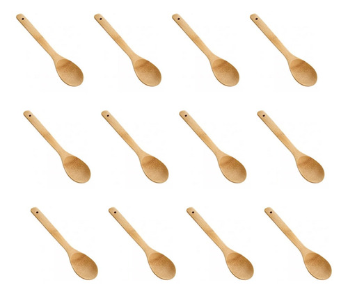 Pack 12 Cuchara De Madera Bambú Para Cocina 30cm