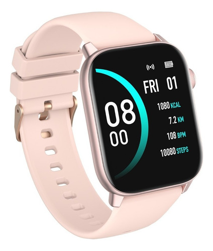 Smartwatch Cuadrado Sumergible Rosa Nictom Nt14 Malla Goma Reloj Inteligente Resistente Al Agua