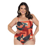 Maiô Geométrico Psicodélico Decote Reto Plus Size Feminino