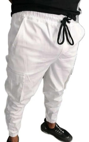 Pantalon Cargo De Hombre Con Elástico Blanco 