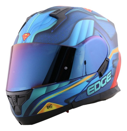 Casco Superman  Abatible Cheko Edge Azul Mate Certificado