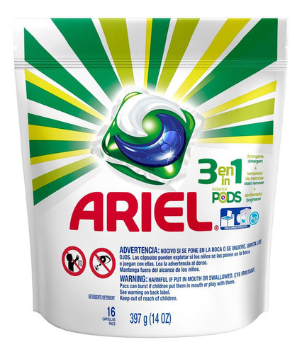 Detergente Lava Roupas Ariel 3 Em 1 Pods - 16 Cápsulas