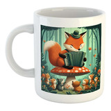 Taza Ceramica Zorro Tocando El Acordeon Bosque M4