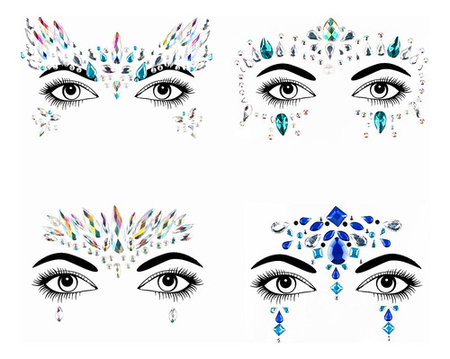 Bowitzki Face Jewels 4 Sets Mujeres Cara Sirena Gems Glitter