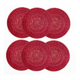 6 Manteles Individuales Circulares Rojos De Palma Artesanal