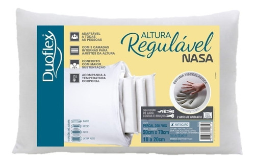 Travesseiro Nasa Altura Regulável Antiácaro Duoflex 50x70