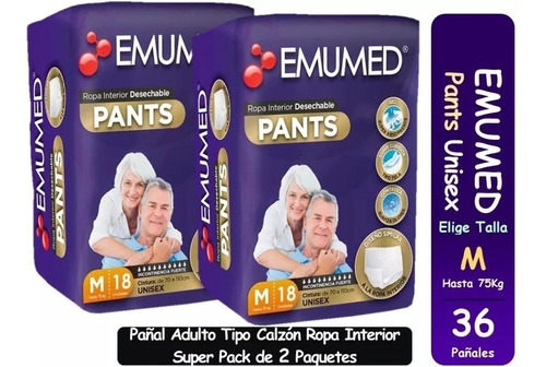 2pack Pañales Para Adultos Emumed Pants Tallas M G 36 Unid