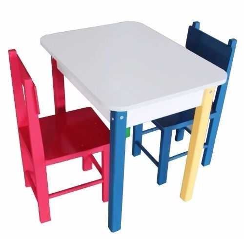 Mesa Colorida Infantil Com 02 Cadeiras Em Madeira Mdf 5023