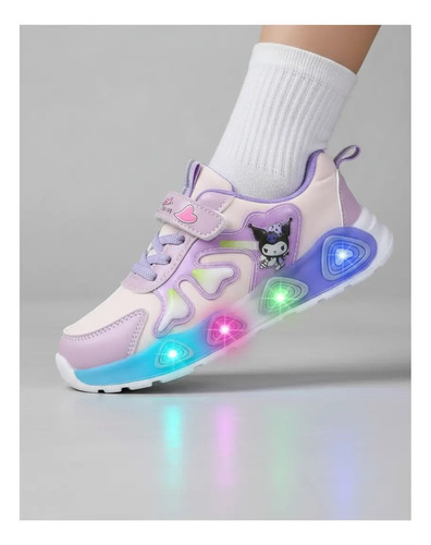 Tenis Infantiles Kuromi Con Luz Led Para Niña Transpirables