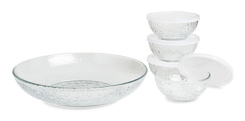 Set  Ensaladera + 4 Bowls De Vidrio Con Tapa Frost By Crisa