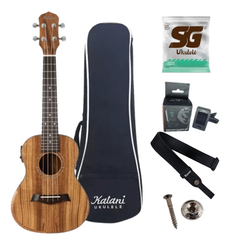 Ukulele Kalani Elétrico Concert Kal 420 Ck Koa Maori + Kit