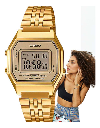 Relógio Casio Feminino Vintage Digital Dourado La680wga-9df