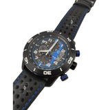 Reloj Citizen Primo Crono Sport  Negro Con Azul Pulso Cuero