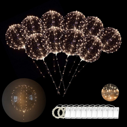 10 Globos Burbuja Cristal Con Luz Transparente Led Luminoso