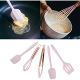 5pcs Utensilios De Cocina De Silicona, Rosa Espátula De Coci