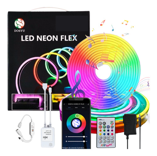 Tira Led Luz Neón Flex Wifi Rgb Multicolor Iluminación Wifi Ip65 Recortable Sumergible Audio Rítmica Bluetooth Compatible Con Alexa Google Home Siri