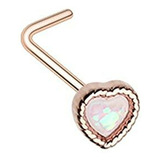 Piercing Nariz Corazón Opal Brillo Oro Rosa