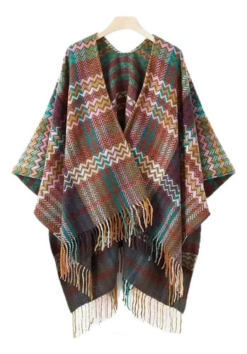 Poncho Chal Capa Tejida Mujer Moda Invierno Calientito