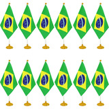 Mini Banderas Wxtwk, Poliéster, Brasil, Con Base, 12 Piezas