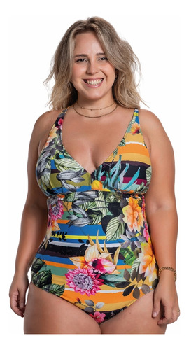 Maiô Plus Size Estampado Com Bojo Removível Alças Reguláveis