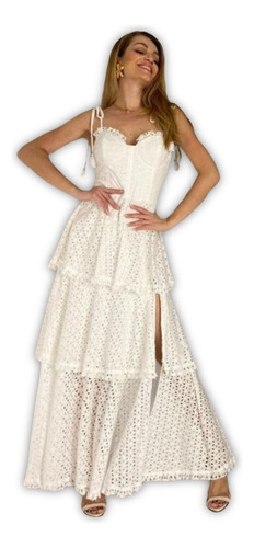 Vestido Longo Jo Concept Panama Branco Rendado Para Noiva