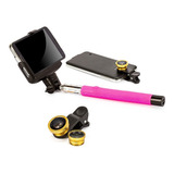 Pau Selfie Bastão Monopod Z07-5 Rosa + Lentes Universal Ouro