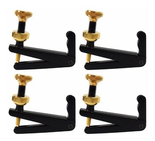 Kit 4 Fixos Micro Afinadores Para Violino 4/4 Preto/ Dourado