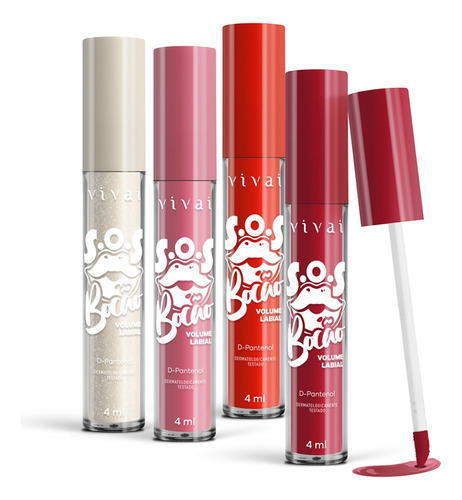 Kit 4 Lip Gloss Volume Labial Sos Bocão Vivai Com D-pantenol