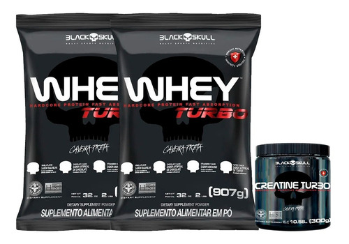 Combo 2x Whey Protein + Creatina Turbo 300g - Black Skull