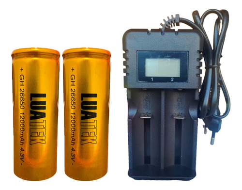 2 Baterias Gh 26650 4.3v 12000mah + Carregador Duplo C Visor