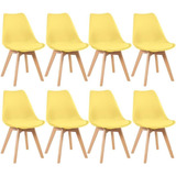 8 Cadeiras Estofada Leda Base Madeira Eames Cozinha Cores Estrutura Da Cadeira Amarelo
