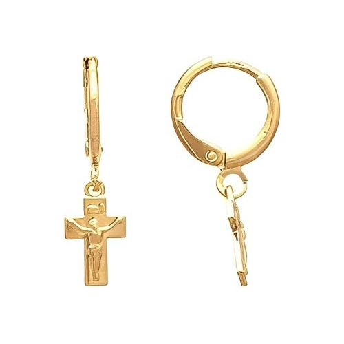 Brinco Masculino Argola Com Cristo Folheado A Ouro 18k - Par