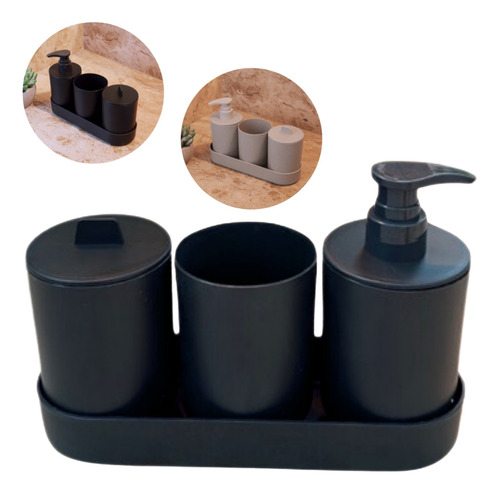 Kit Lavabo Banheiro C/ Bandeja 4 Pc Saboneteira Escova Bambu