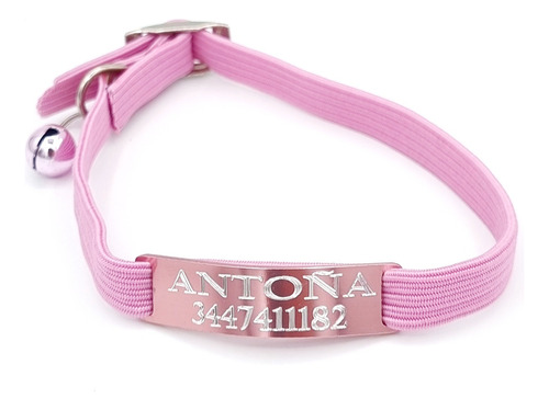 Chapita Gato Aluminio Rosa! + Collar 1 Cm Elastizado Rosa