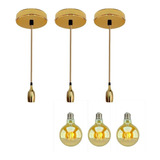 Kit 3 Luminárias Pendente Metal Copo Dourado + 3 Lâmpadas