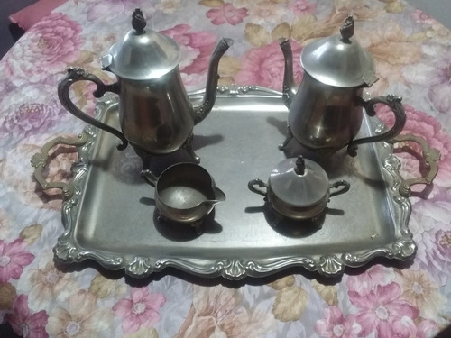 Cafetera Tetera Azucarera Cremera Bandeja Metal Plateado