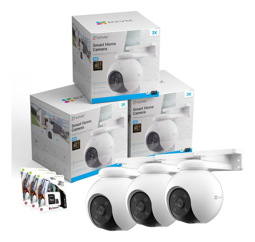 Kit 3 Cámaras Seguridad Ip Ezviz Exterior Wifi 360 3k + 32gb