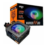 Fonte Gamer Aigo Atx Ak600 600w Real Pfc Ativo Rgb 220v