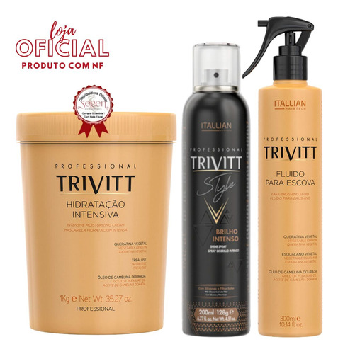 Kit Trivitt Spray De Brilho+fluido Para Escova+hidratacao1kg