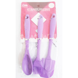 Kit Cake Silicone Espatula Colher E Pincel 3 Cores Cor Roxo