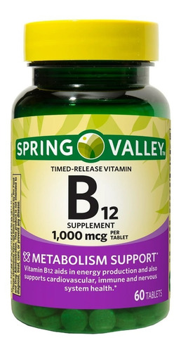 Spring Valley B12 1000mcg 60 Tabletas Liberación Prolongada