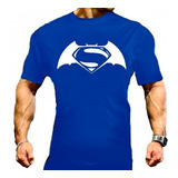 Playera Muscle Gym Batman/superman Blanco Mc Color Azul Rey 