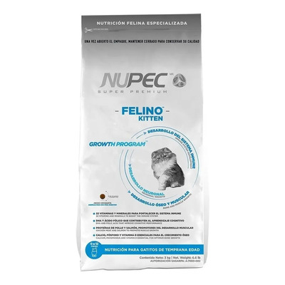 Alimento Nupec Nutrición Felina Especializada Kitten para gato sabor pollo salmon y arroz de 3 kg | Meses sin interés