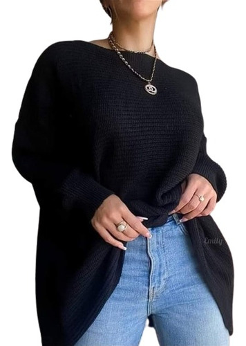 Maxi Sweater Oversize De Hilo Cuello Bote